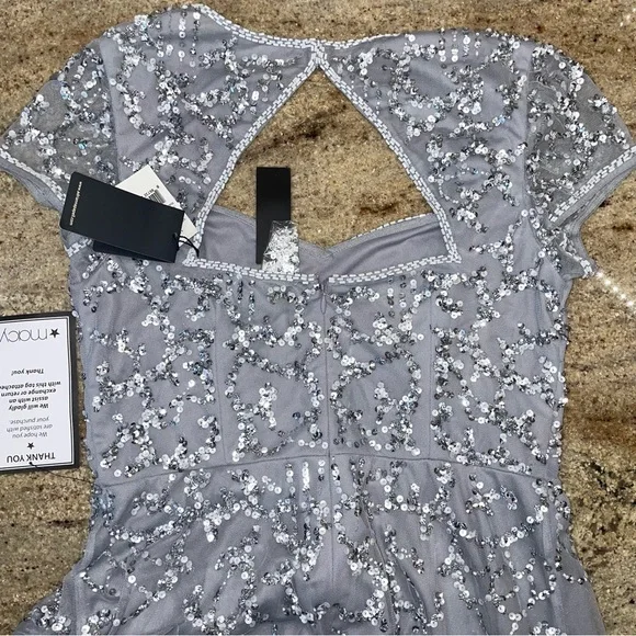 Adrianna Papell Sequin Embellished Cocktail Midi Dress Silver Size 10 - Picture 10 of 10